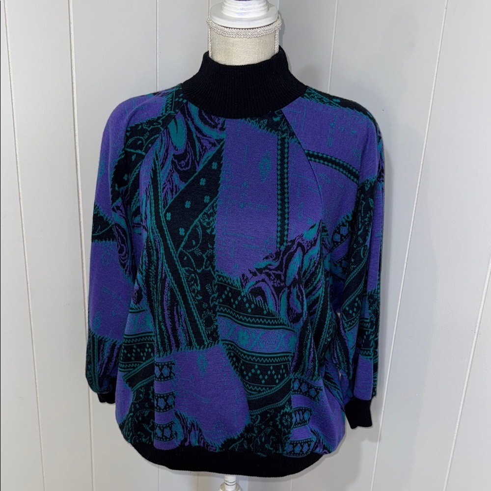 Elegant Women's Cowl Neck Sweater - Purple and Green